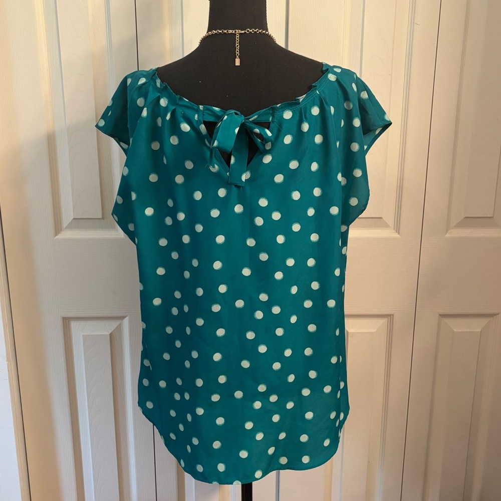 LC Lauren Conrad Teal Polka Dot Blouse - Picture 3 of 8